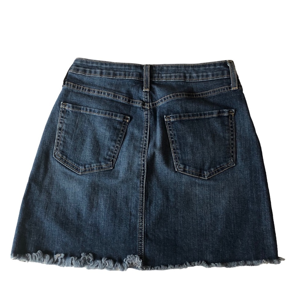 Just Black Denim Stretch Button Fly Raw Hem Mini Skirt - Picture 9 of 13